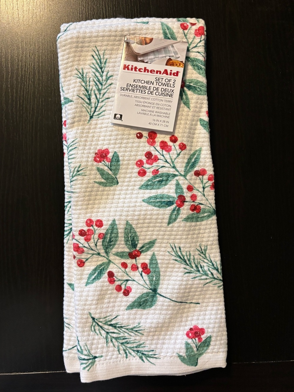 KitchenAid Kitchen Towels with Red Berry and Green Foliage Print